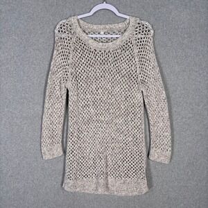 Gap Maternity Crochet Open Knit Stitch‎ Sweater Large Cream Oatmeal Tunic Beachy